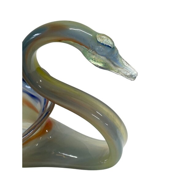 Handcrafted Sooner Art Glass Swan Sculpture Centerpiece Swirled Bowl - Picture 6 of 9